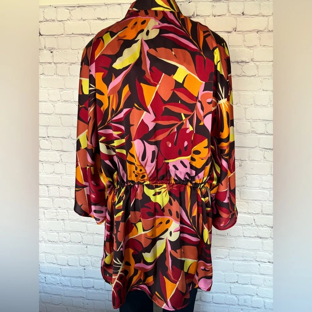 DR2 by Daniel Rainn Foliage Print Satin Kimono/Coverup--NWT--S/M - Picture 9 of 14